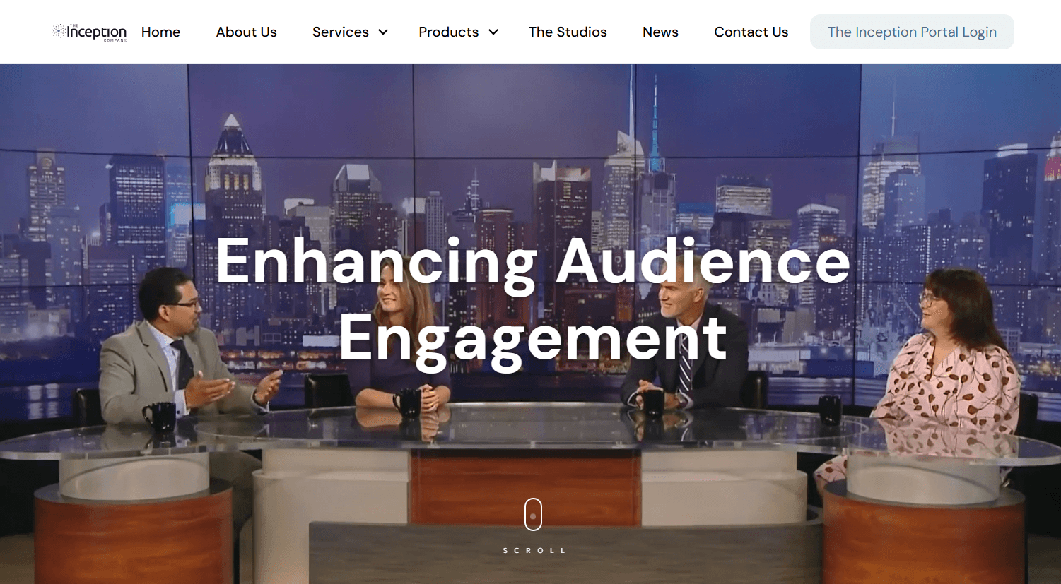 The Inception Company corporate live broadcast media portal screenshot