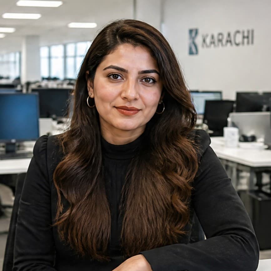 Client review portrait of Aisha Khan FinTech Product Owner Karachi for Zain S. Full Stack AI Automation Developer